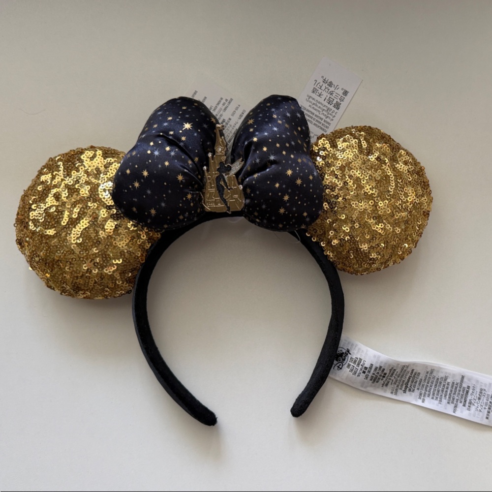Disneyland Paris Sparkle Mouse Ear Headband with Gold  Sequins and Star Bow